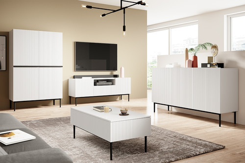 TV Cabinet Nicole 150 cm, matt white/black legs