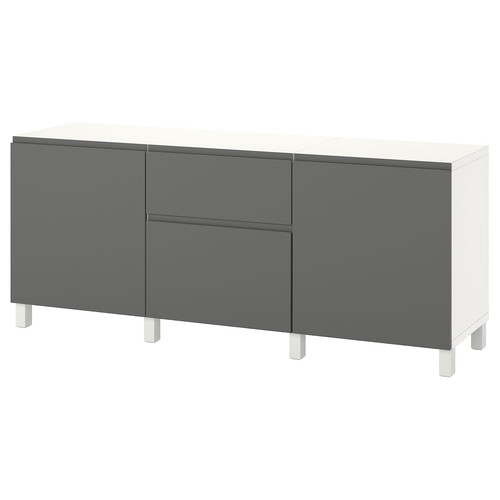 BESTÅ Storage combination with drawers, white, Västerviken/Stubbarp dark grey, 180x42x74 cm