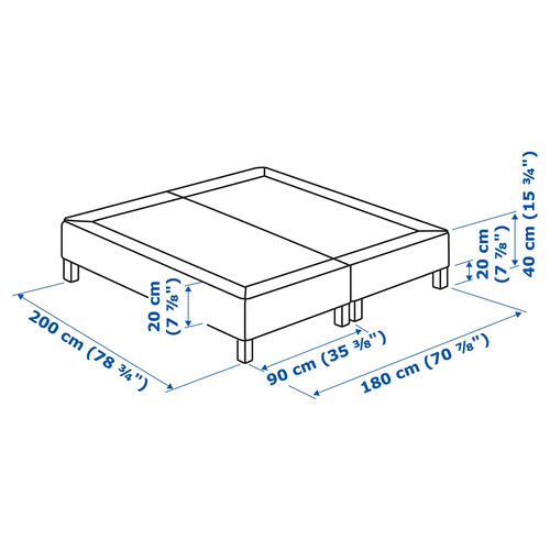 LYNGÖR Sprung mattress base with legs, dark grey, 180x200 cm