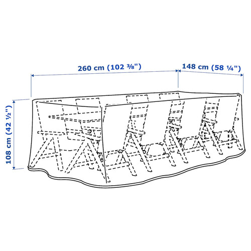 TOSTERÖ Cover for outdoor furniture, dining set, black, 260x148 cm