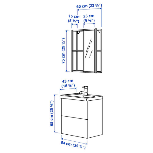 ENHET Bathroom, white/pale grey-green, 64x43x65 cm