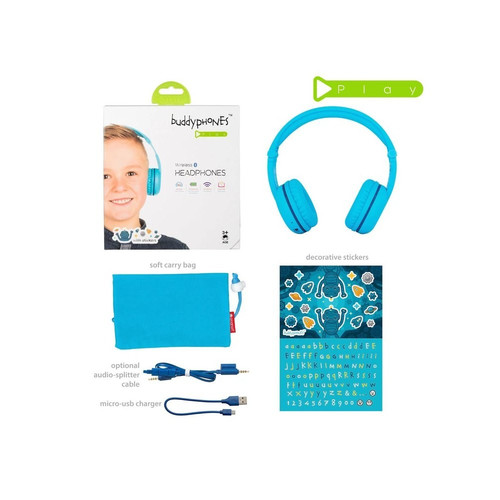 BuddyPhones Headphones Bluetooth Play Glacier, blue