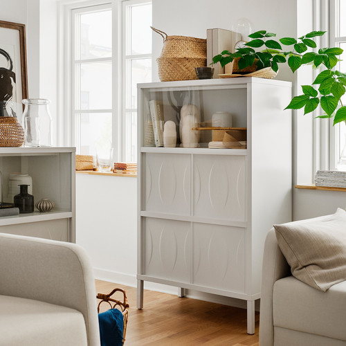 KALKNÄS Cabinet with sliding doors, white, 83x43x137 cm