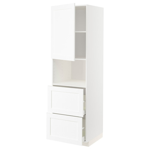 METOD / MAXIMERA Hi cab f micro w door/2 drawers, white Enköping/white wood effect, 60x60x200 cm