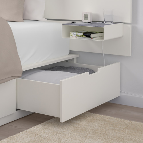 NORDLI Bed frame with storage and mattress, with headboard white/Valevåg firm, 140x200 cm