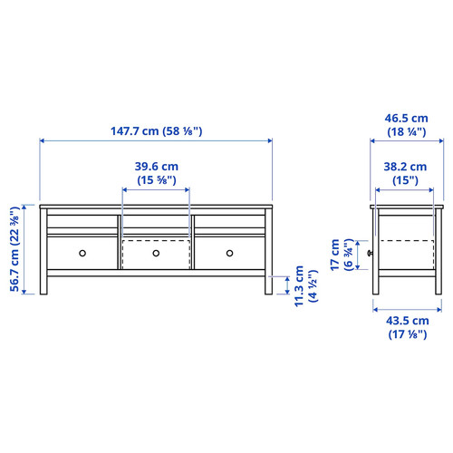 HEMNES TV bench, white stain, 148x47x57 cm