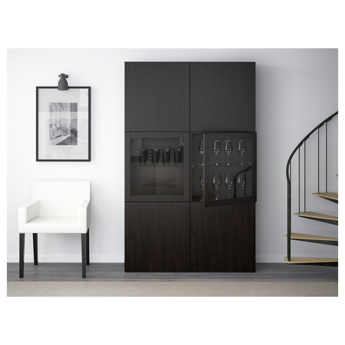 BESTÅ Storage combination w/glass doors, Lappviken, Sindvik black-brown, clear glass, 120x40x192 cm