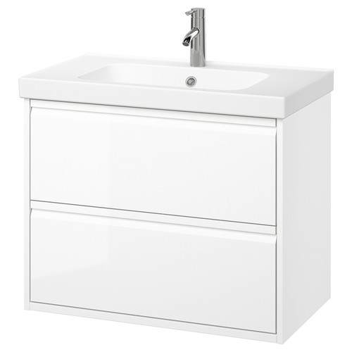 ÄNGSJÖN / ORRSJÖN Wash-stnd w drawers/wash-basin/tap, high-gloss white, 82x49x69 cm