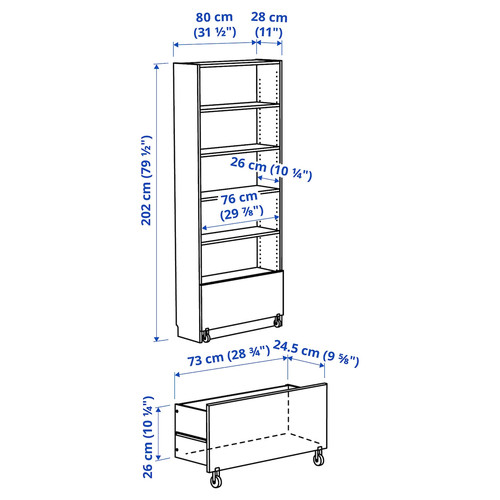 BILLY Bookcase with drawer, white, 80x30x202 cm