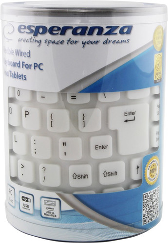 Esperanza Flexible Wired Silicone Keyboard EK126W USB/OTG, white