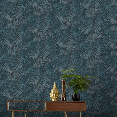 GoodHome Vinyl Wallpaper on Fleece Pyte, dark blue