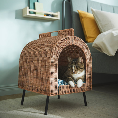 UTSÅDD Cat house on legs, rattan