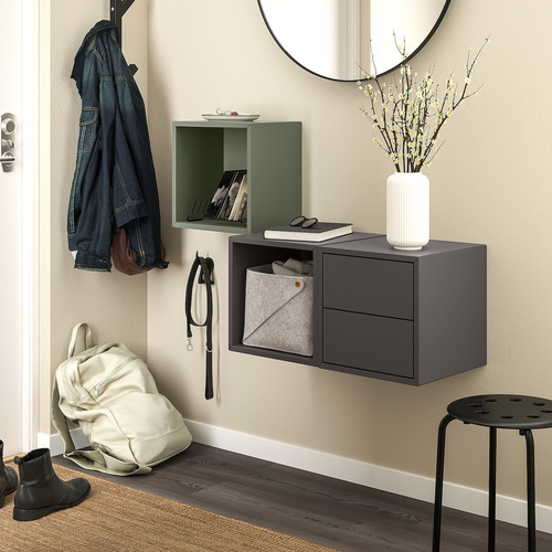 EKET Wall-mounted storage combination, dark grey/grey-green, 105x35x70 cm