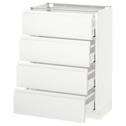 METOD / MAXIMERA Base cab 4 frnts/4 drawers, white, Voxtorp matt white white, 60x37 cm