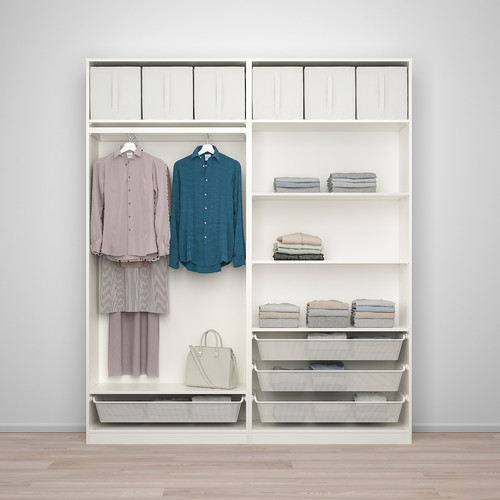 PAX / BERGSBO Wardrobe combination, white, frosted glass, 200x38x236 cm