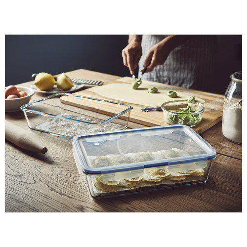 IKEA 365+ Food container with lid, rectangular, glass, plastic, 3.1 l