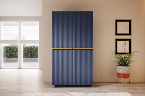 Wardrobe Nicole 100 cm, dark blue, gold handles