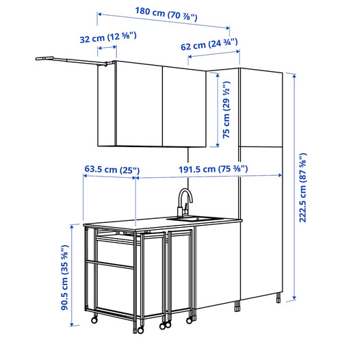 ENHET Laundry, white/oak, 190x63.5x222.5 cm