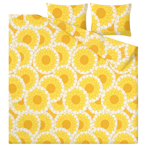 KRANSMALVA Duvet cover and 2 pillowcases, yellow, 200x200/50x60 cm