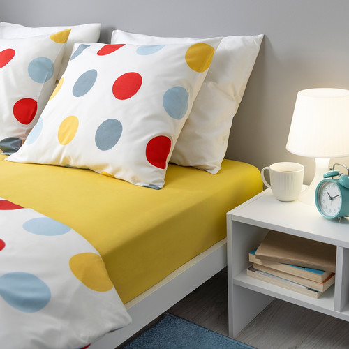 BRUKSVARA Fitted sheet, yellow, 140x200 cm