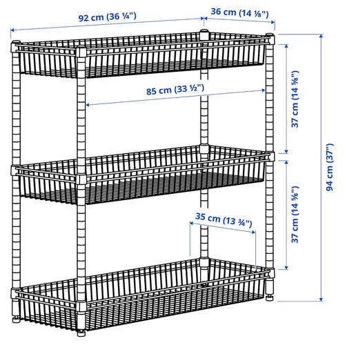 OMAR Shelving unit with 3 baskets, galvanised, 92x36x94 cm