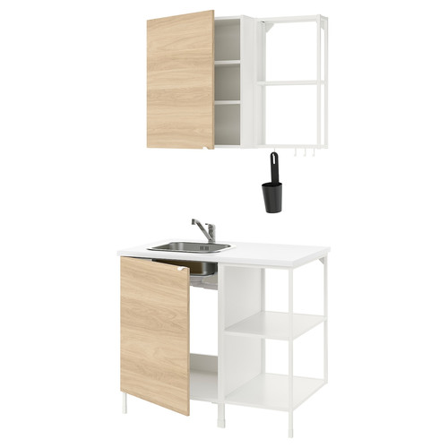 ENHET Kitchen, white, oak effect, 103x63.5x222 cm