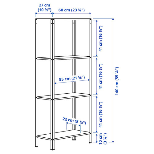 HYLLIS Shelf unit, indoor/outdoor galvanized, 60x27x140 cm