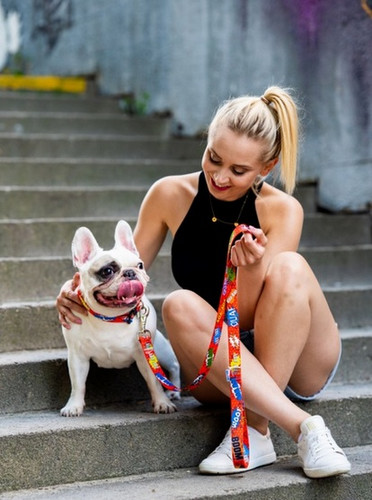 Matteo Dog Leash 15mm, red graffiti