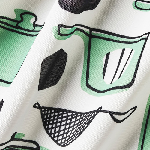 RINNIG Apron, white/green, patterned