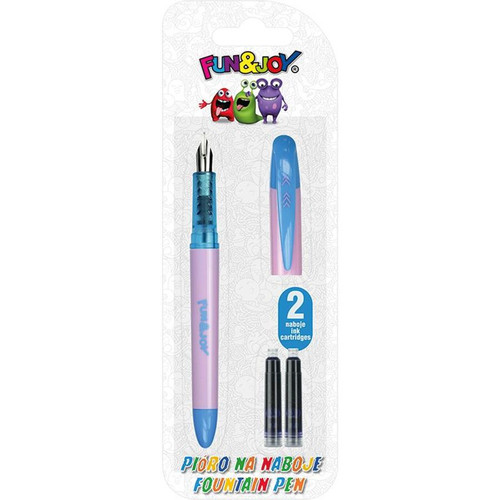 Fun&Joy Fountain Pen + 2 Ink Cartridges, pink-blue