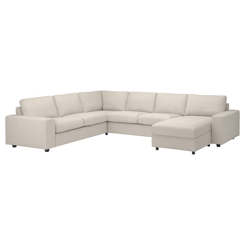 VIMLE Cover for corner sofa, 5-seat, with chaise longue with wide armrests/Gunnared beige