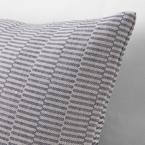 PLOMMONROS Cushion cover, dark blue/white, 50x50 cm