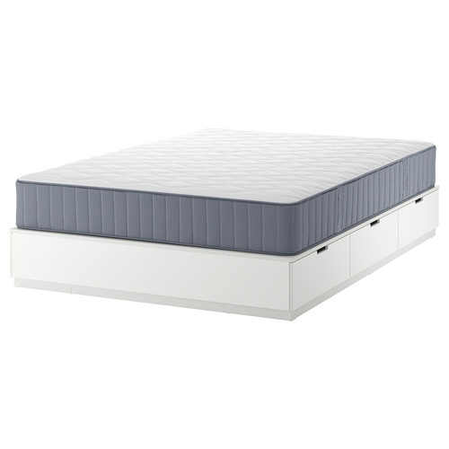 NORDLI Bed frame with storage and mattress, white/Vågstranda medium firm, 160x200 cm