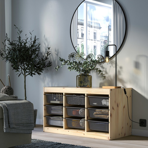 TROFAST Storage combination with boxes, light white stained pine/dark grey, 93x44x52 cm