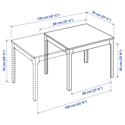 EKEDALEN / INGOLF Table and 4 chairs, white/white, 80/120 cm