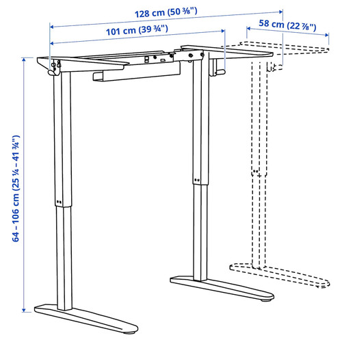 RELATERA Underframe sit/stand f table top, white, 90/117 cm