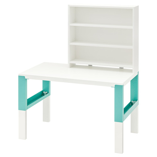 PÅHL Desk with shelf unit, white/turquoise, 96x58 cm