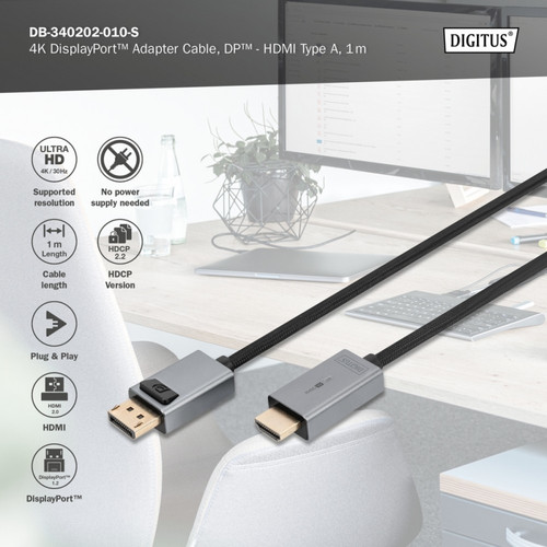 Digitus Cable DP to HDMI Adapter DB-340202-010-S 1m