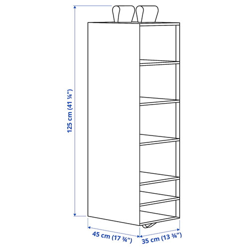 SKUBB Storage with 6 compartments, dark grey, 35x45x125 cm