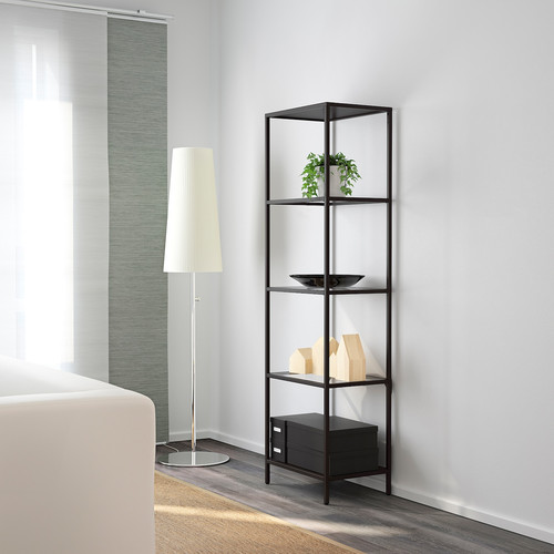 VITTSJÖ Shelving unit, black-brown, glass, 51x175 cm