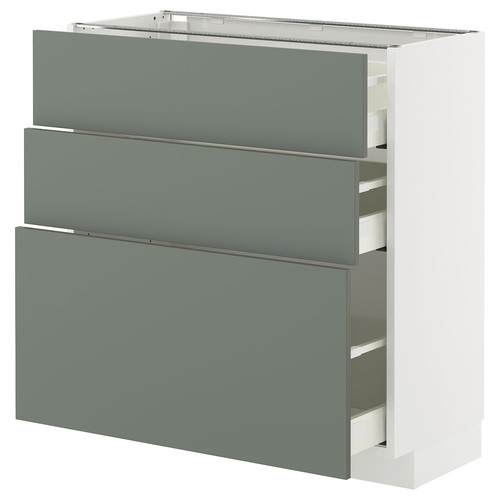 METOD / MAXIMERA Base cabinet with 3 drawers, white/Nickebo matt grey-green, 80x37 cm