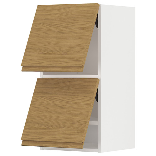 METOD Wall cab horizo 2 doors w push-open, white/Voxtorp oak effect, 40x80 cm