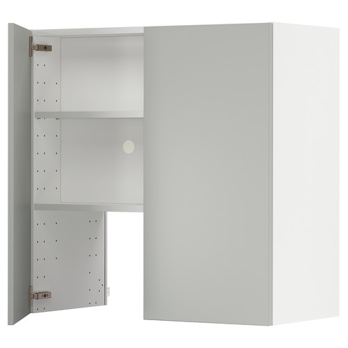 METOD Wall cb f extr hood w shlf/door, white/Havstorp light grey, 80x80 cm