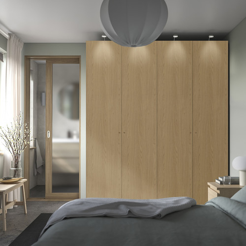 PAX / STORKLINTA Wardrobe combination, grey-beige/oak effect, 200x66x236 cm