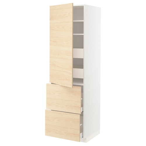 METOD / MAXIMERA Hi cab w shlvs/4 drawers/dr/2 frnts, white/Askersund light ash effect, 60x60x200 cm