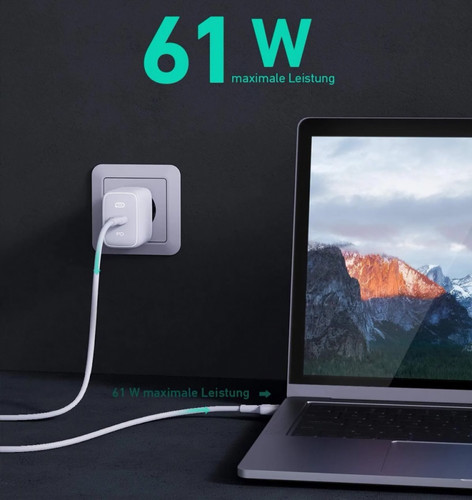 Aukey Wall Charger EU Plug PA-B2 Omnia GaN 1xUSB-C 61W Power Delivery 3.0 3A, white