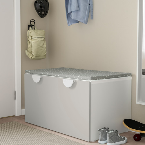 SMÅSTAD Bench with toy storage, white, grey, 90x50x48 cm