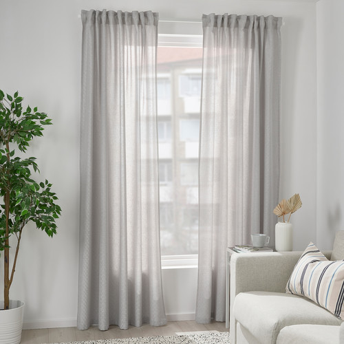 FJÄDERMOTT Curtains, 1 pair, white/grey, 145x300 cm