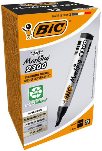 BIC Permanent Marker Marking 2300 Angle Tip, 12pcs, black