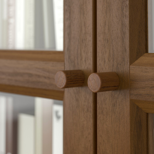 BILLY / OXBERG Bookcase w glass doors/ext unit, brown walnut effect/clear glass, 80x30x237 cm